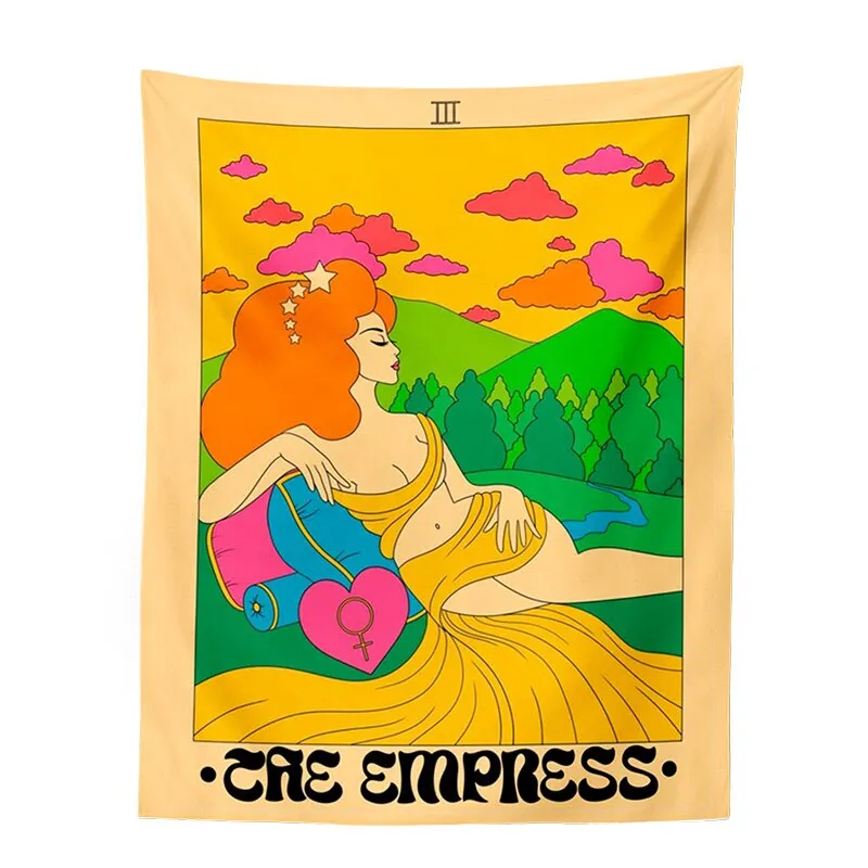 Tarot Card Tapestry Wall Hanging Moon Phase Mandala Tarot Card Tapestries Bedroom Bedspread Throw Cover Sun Moon Wall Decor