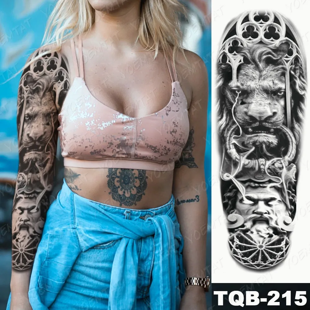 Large Arm Sleeve Tattoo Bird Crow Forest Moon Waterproof Temporary Tatto Sticker Lion Wolf Clock Body Art Full Fake Tatoo Men