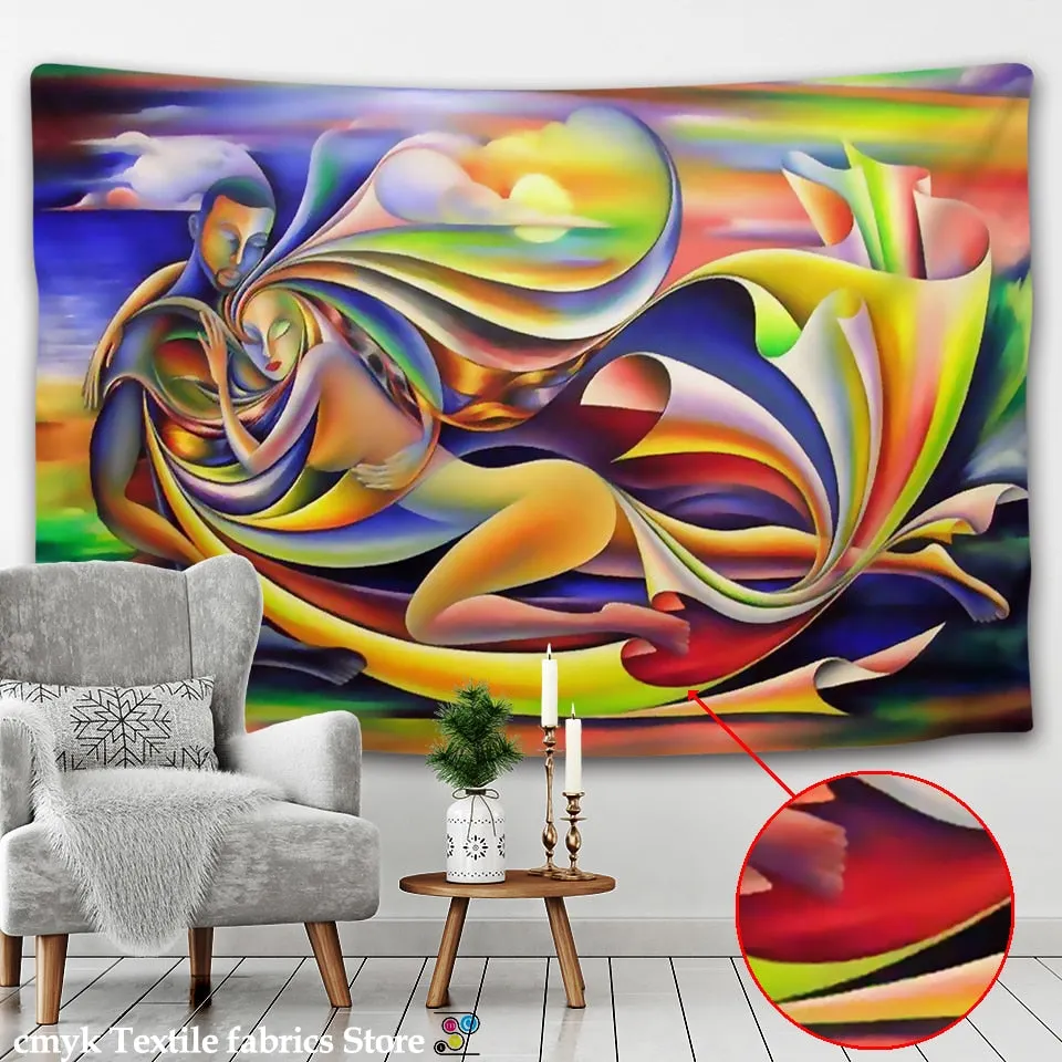 Creative Oil Painting Tapestry Wall Hanging Bohemian Decorative Hippie Kiss Psychedelic Abstract Carpet Cloth Halloween