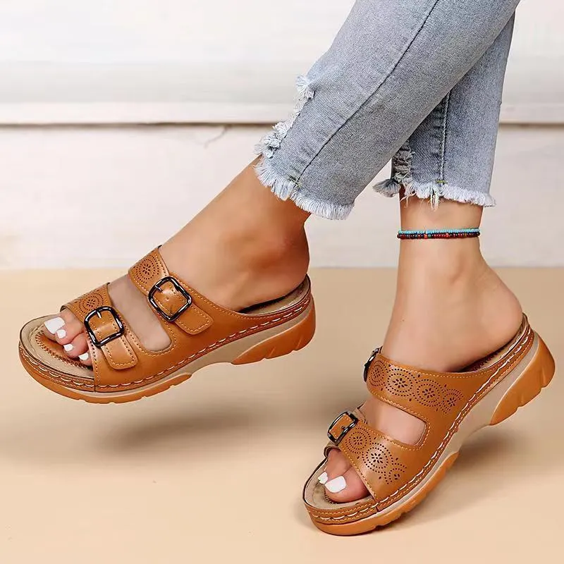 Women Wedge Sandals Casual platform shoes Beach Flip Flops Premium Orthopedic Open Toe Sandals Vintage Leather Platform Shoes
