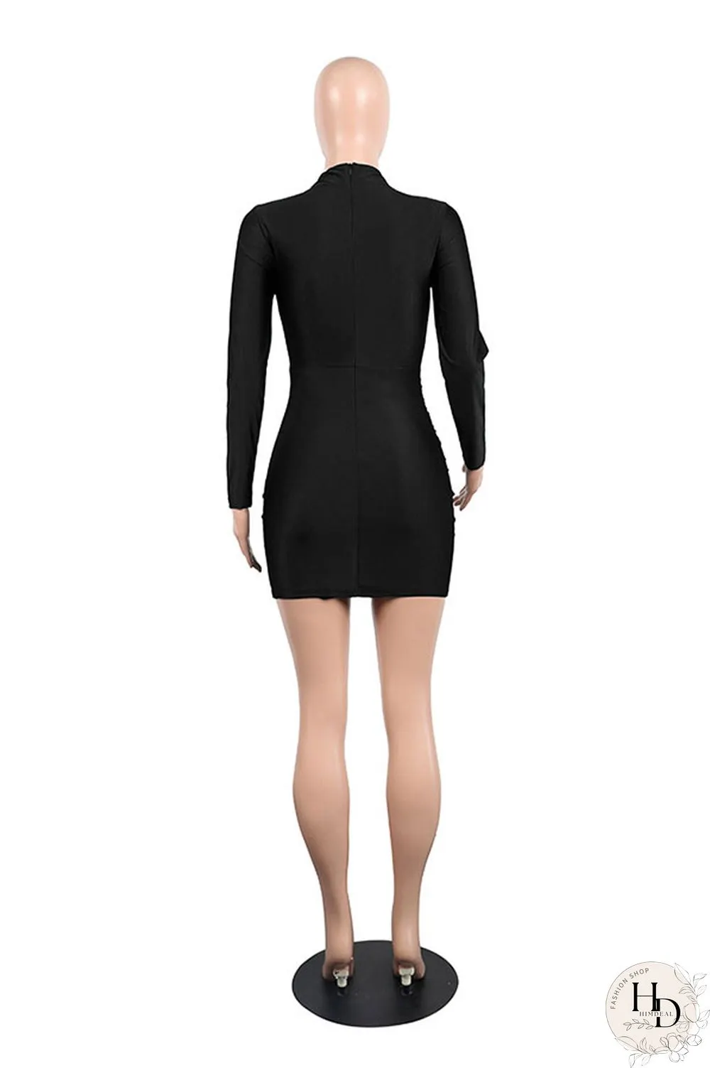 Blue Polyester Long Sleeve Mid Solid Hip skirt shorts