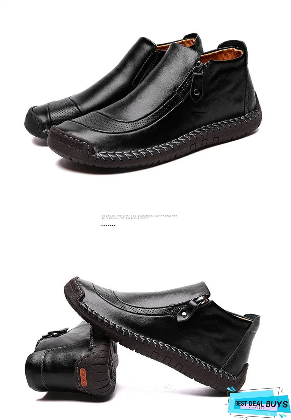 Men Boots Split Leather Ankle Snow Boots Warm Fur Men's Shoes Plush Winter Autumn Driving Shoes