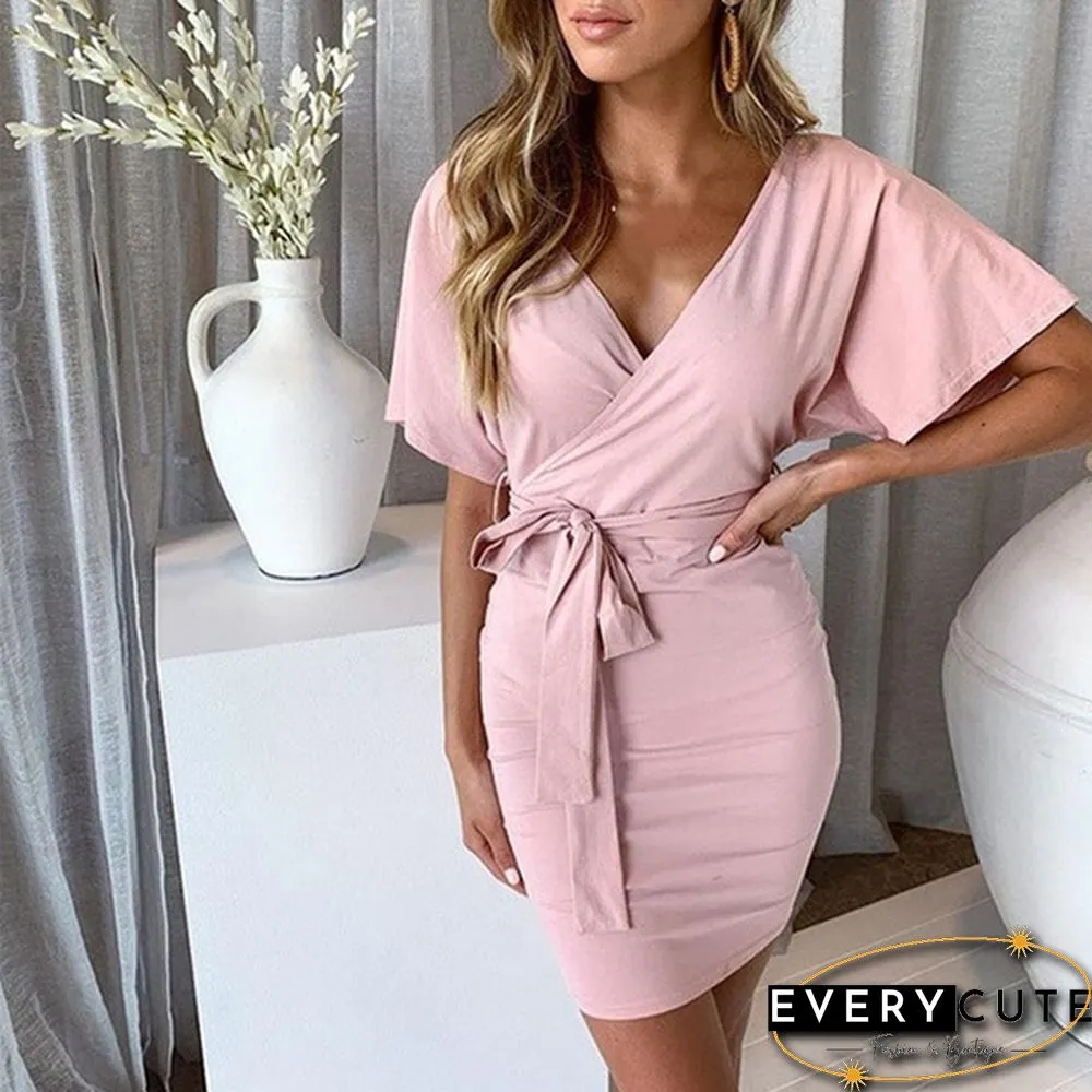 Women's Spring and Summer V-neck Dress Hip Skirt