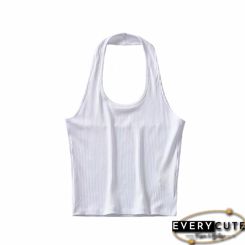 Women Ribbed Crop Top With Halter Tank Top Women Summer Vintage Sleeveless Camis 90S Cool Girls Streetwear Green Soft Tees