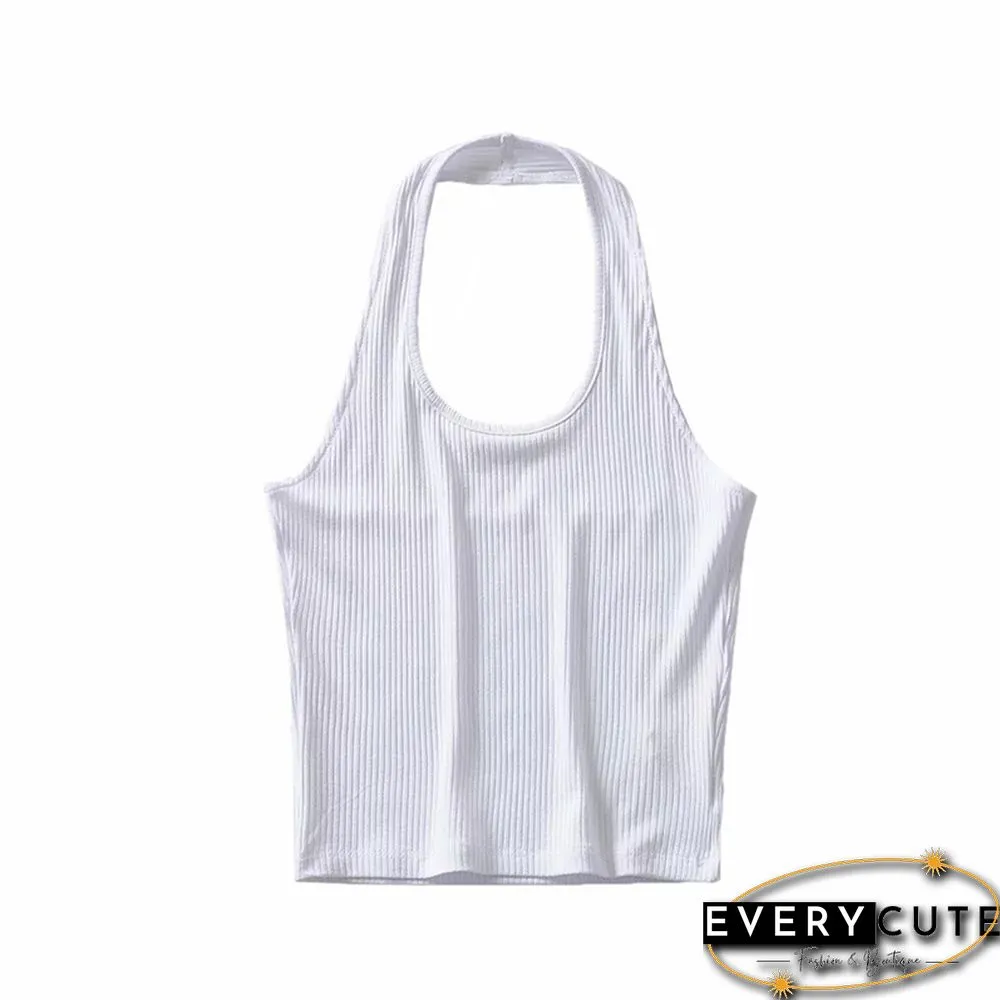 Women Ribbed Crop Top With Halter Tank Top Women Summer Vintage Sleeveless Camis 90S Cool Girls Streetwear Green Soft Tees