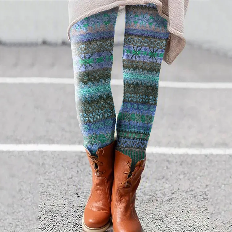 Retro Christmas Pattern Knitted Print Leggings