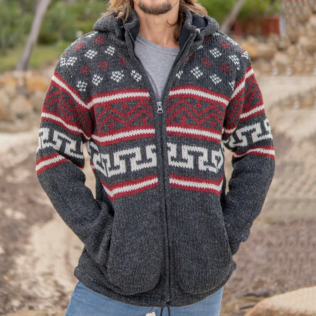 Mens Vintage Fair Isle Polar Bear Knitted Hooded Cardigan