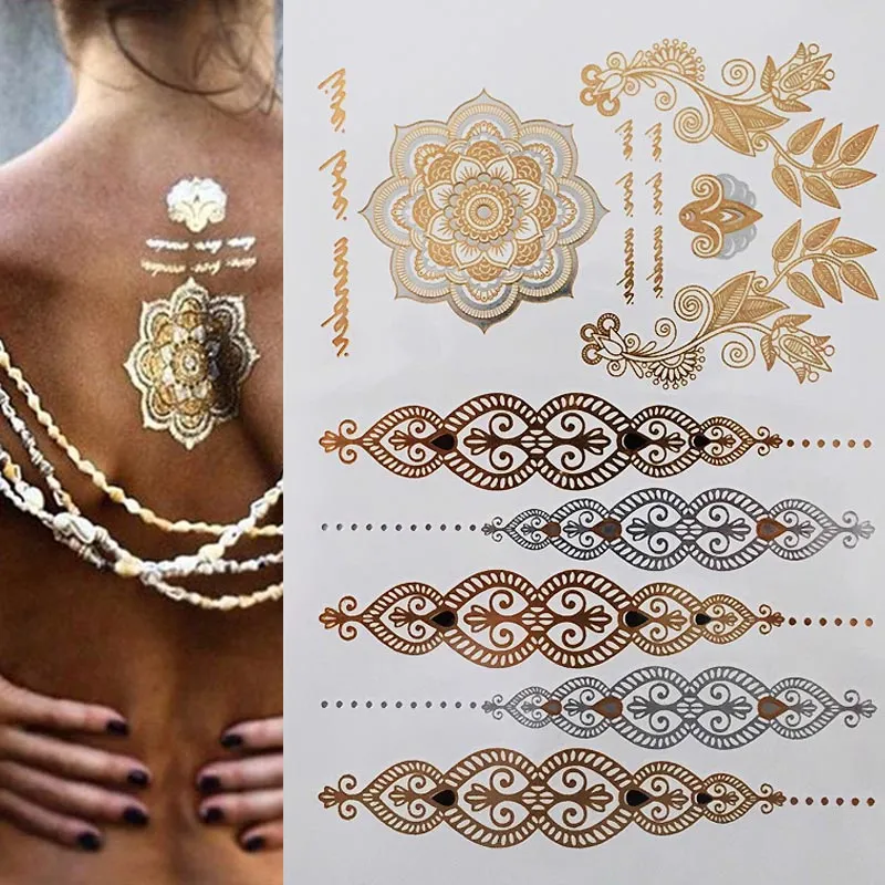 1pcs Tattoo Sticker Gold Foil Long-Lasting Temporary Temporary Tattoos for Girls