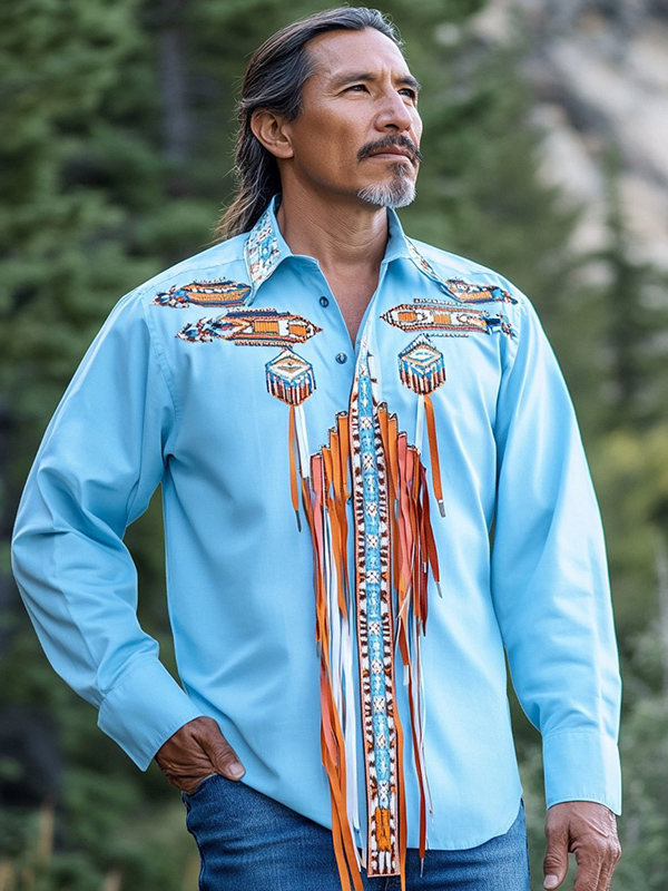 Baby Blue Native American Ribbon Shirt