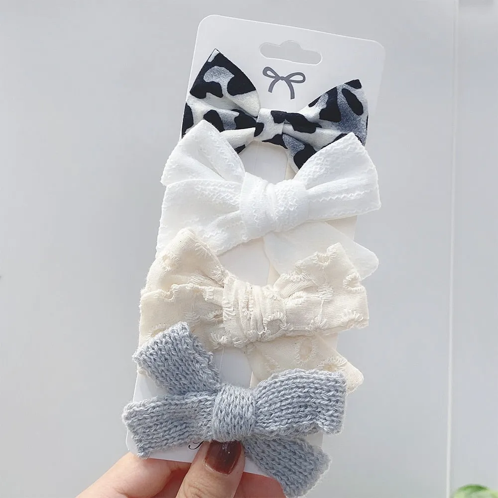 4Pcs/set 2021 New Leopard Print Hair Clips For Cute Girls BB Boutique Hairpins Bowknot Barrettes Headwear Kids Hair Acesssories