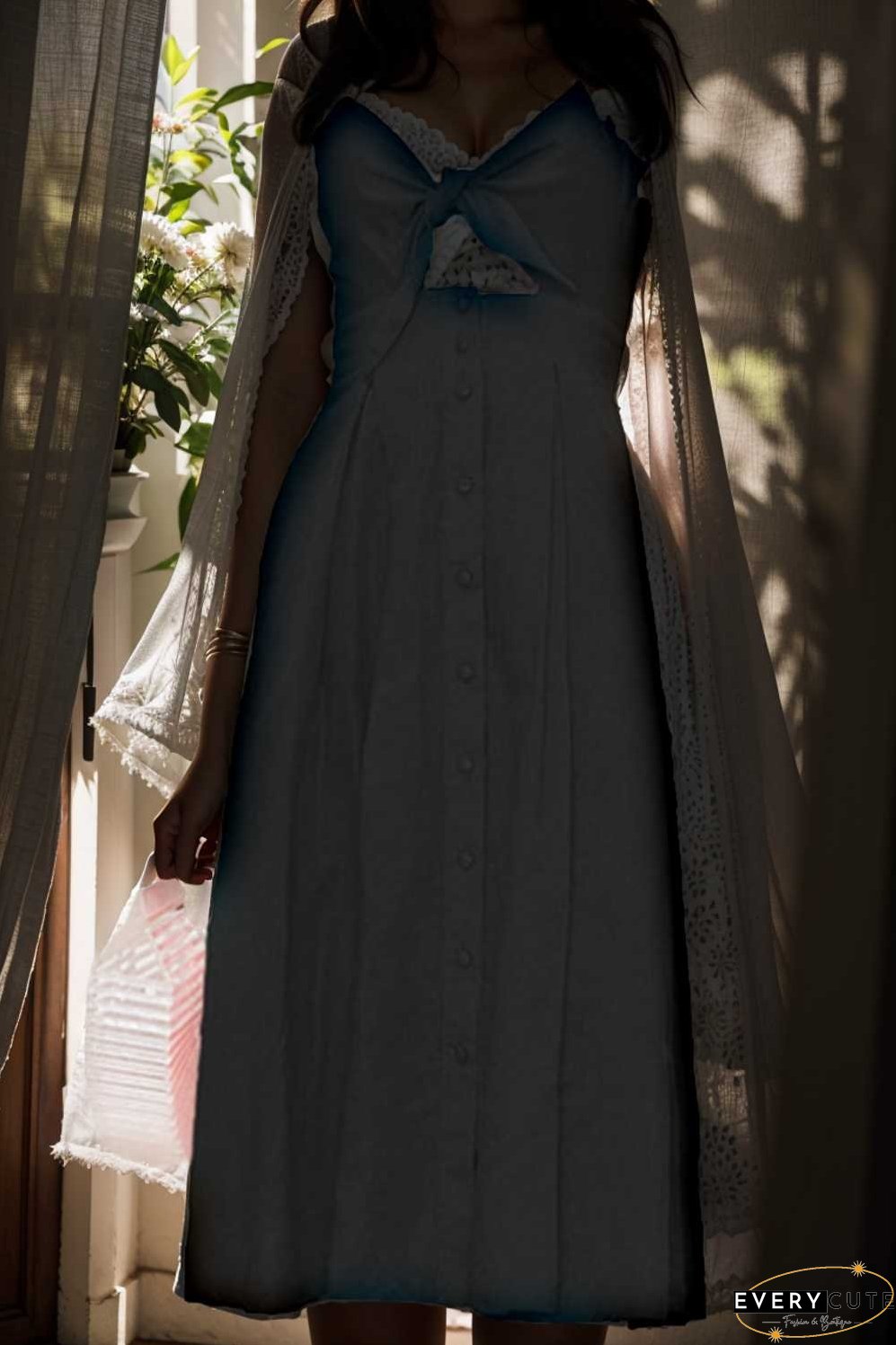 floral v neck tie spaghetti strap beach midi dress