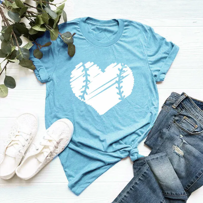 Heart-shaped Floral Round Neck Short Sleeves T-shirt