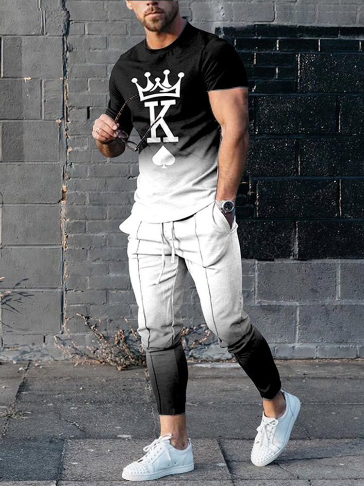 Gradient K Crown T-Shirt And Pants Two Piece Set