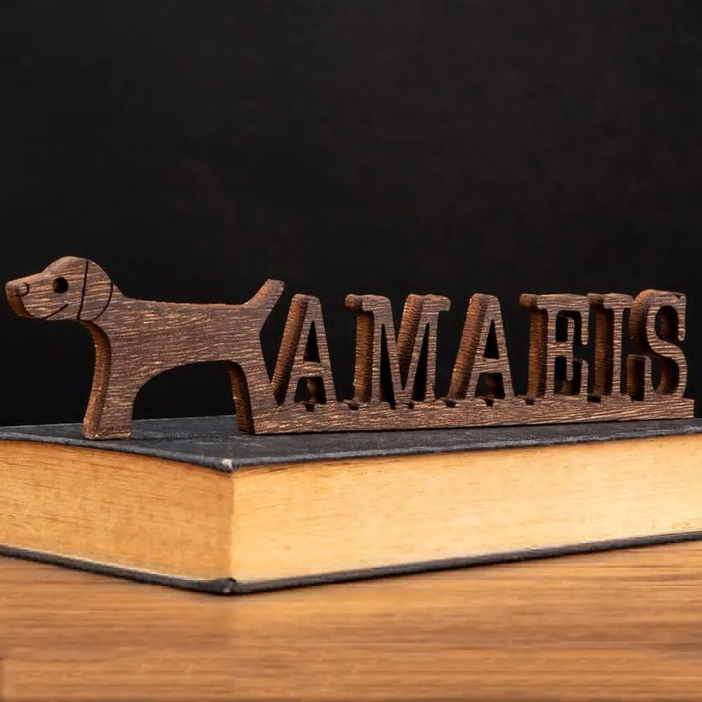 Customizable Dog Wood Names Figurines Home Decor Personalized Puppy Carved Ornament For Home Decoration Modern