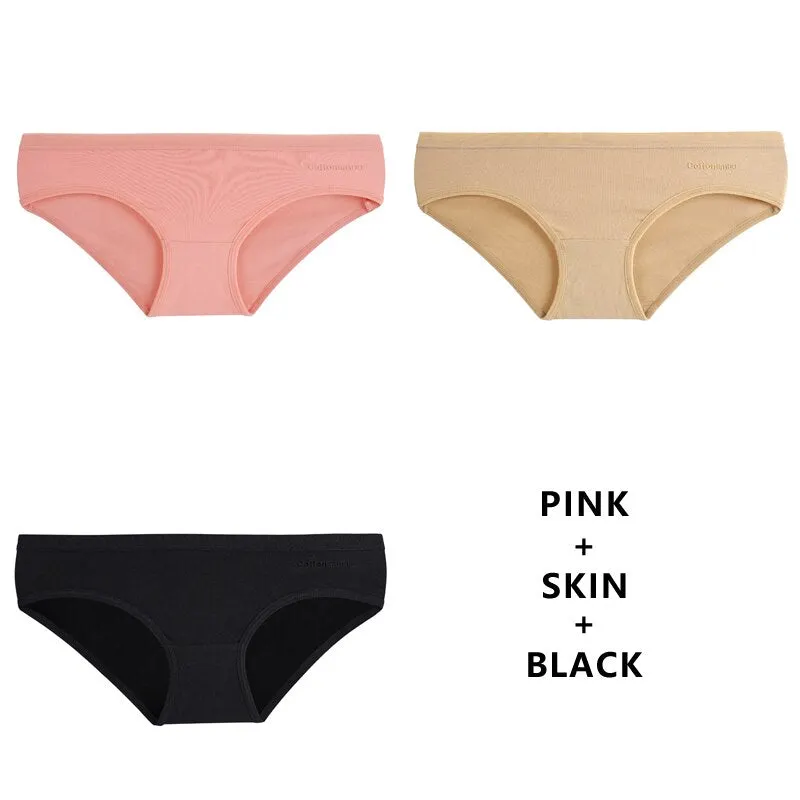 TERMEZY 3PCS Women Sexy Panties Cotton Underwear Solid Briefs Girls Low-waist Lingerie G String Soft Breathable Intimates XXS-L