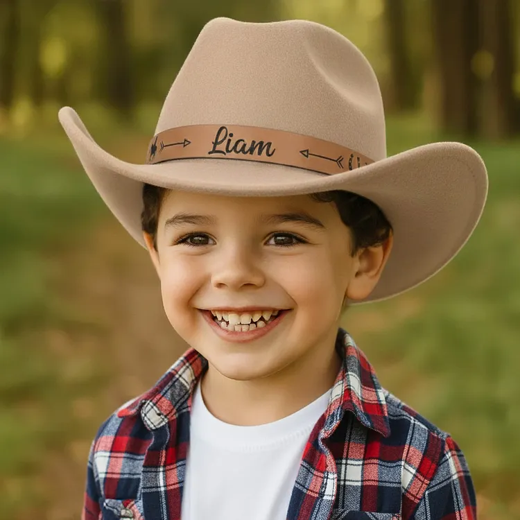 Kids Cowboy Hat Personalized Cowboy Hat For Toddler Boys Girls, Western Hat With Hatband For Kids Men Women, Custom Leather Patch Baby Cowgirl Hat, Perfect For Family Vacations And Western Themed Birthday Parties