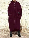 Urban Loose Solid Color With Hooded Pockets Zipper Coat