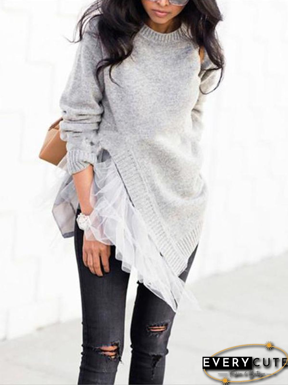 Irregular Gauze Split-joint Sweater