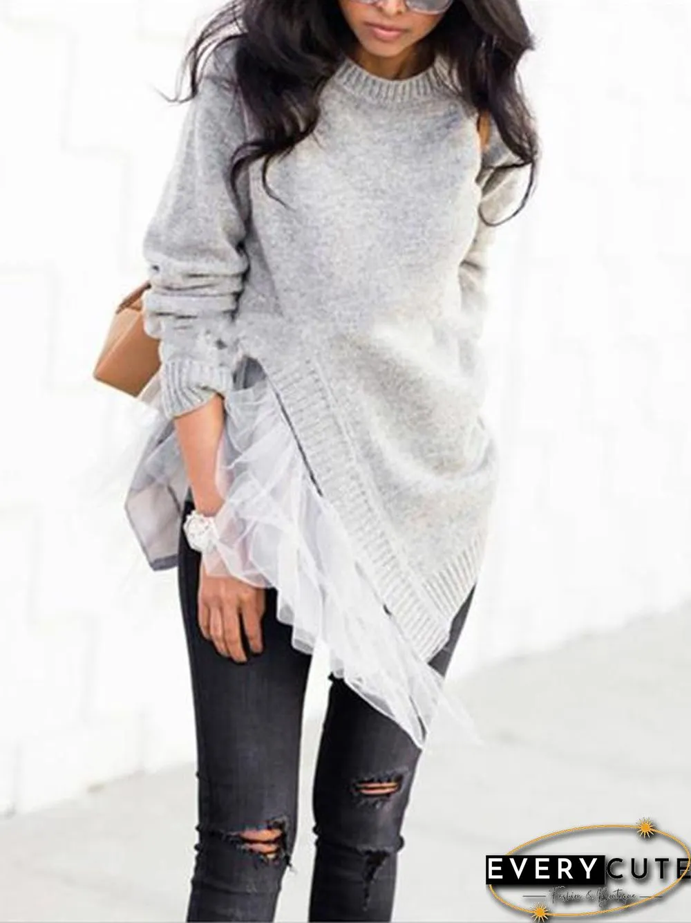 Irregular Gauze Split-joint Sweater