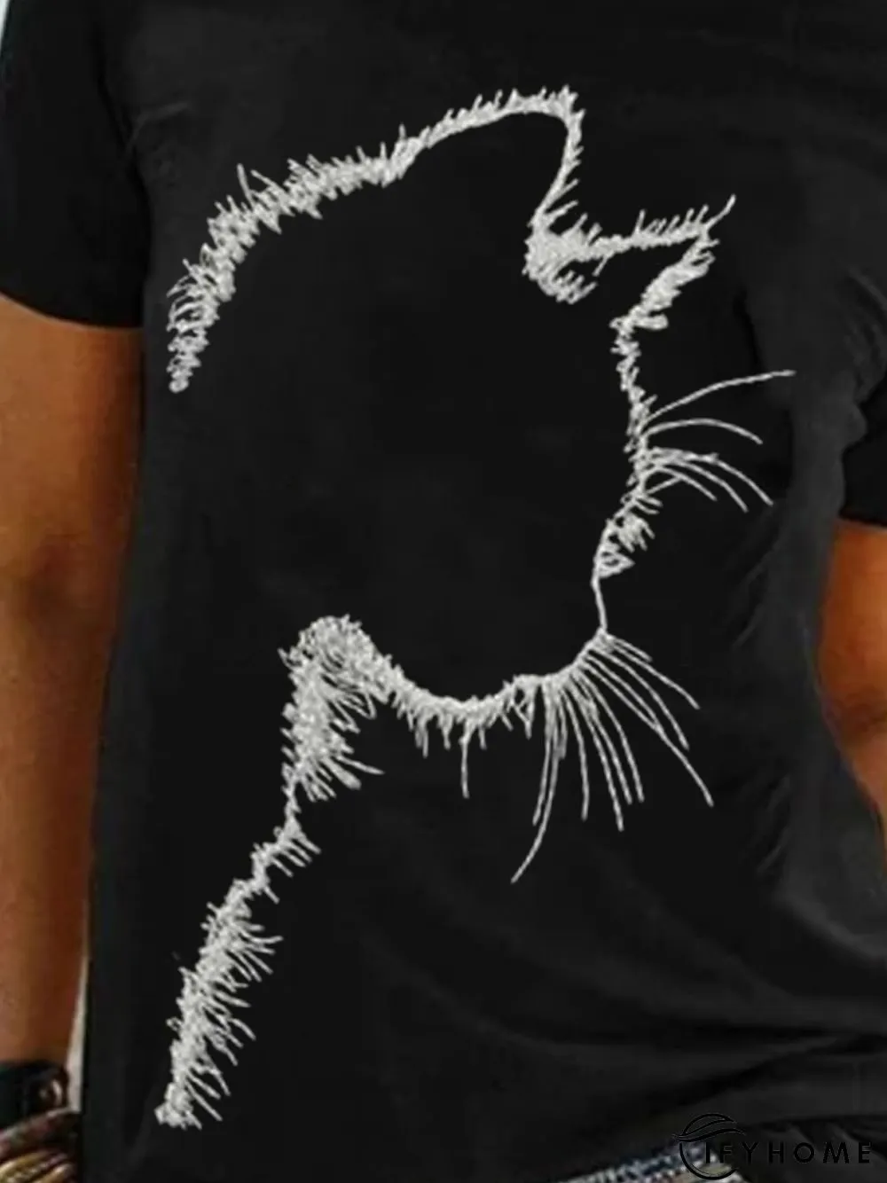 Cat Short Sleeve Round Neck Printed Top T-shirt | IFYHOME