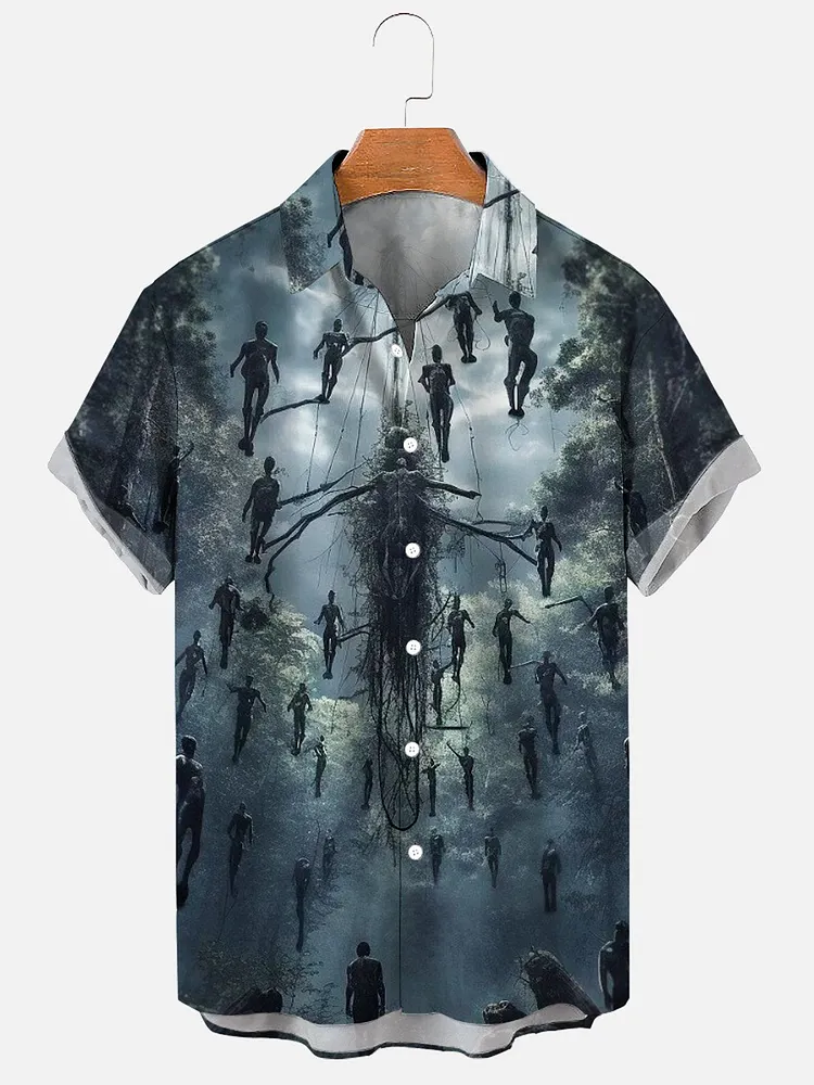 Men's Devil Art Stylish Halloween Graphic Casual Print Shirt