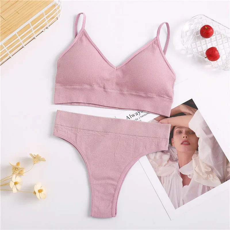 FINETOO Women Bra Panties Set Sexy G-String Push Up Bra Set Seamless Underwear Sports Thong Panty Bralette Fitness Lingerie Set