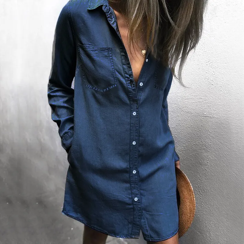 Churchf Churchf / Winter 2023 Wish Women's Button Shirt Denim Long-Sleeved T-Shirt Dress