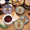 6PCS Special Shape Diamond Painting Coasters Kits (Bee Stain Glass )