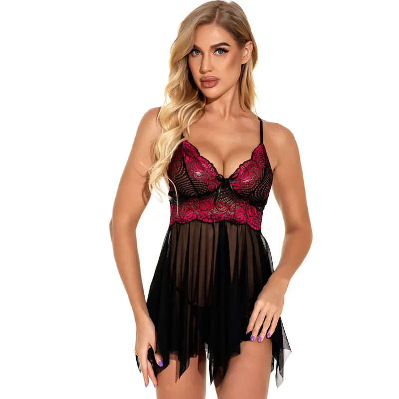 Churchf Sex Lingerie Female Seduction Suit Women's Transparent Sling Belt Large-Size Lace Mesh Large Size Pajamas