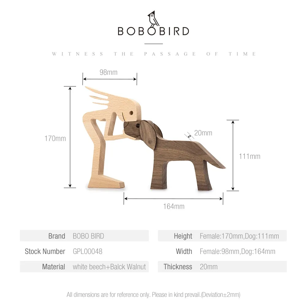 Puppy Family Wood Dog Carving Ornament Christmas Decoration Home Decor Figurine Desktop Table Sculptures For Dog Pet Lover Gifts