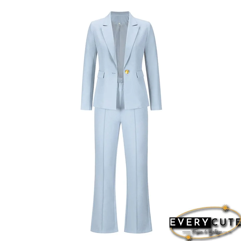Light Blue One Button Blazer and Pants Set