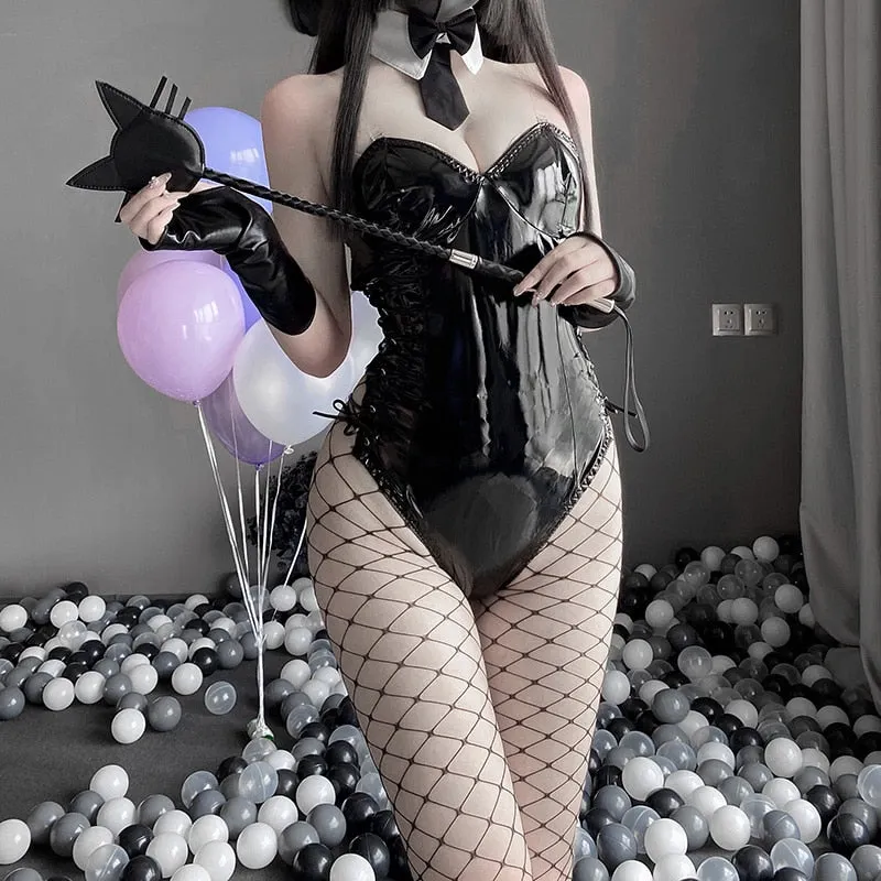 Cosplay Bunny Costume PU Leather One Piece Bodysuit Mai Sakurajima Rabbit Suit Kawaii Ears 8 Pcs Anime Outfit For Women 2021 New