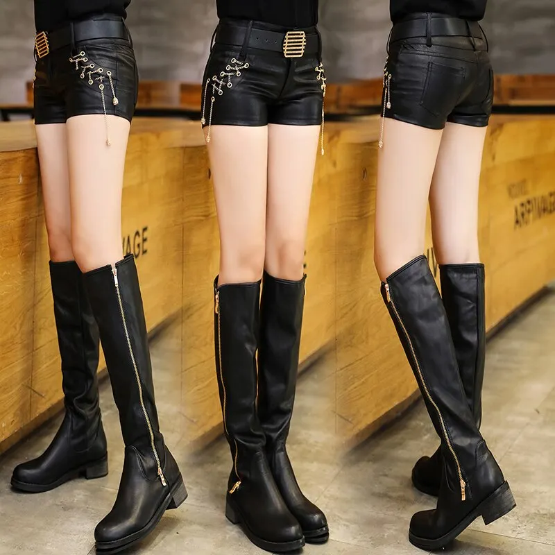 New 2019 Fashion Women Shorts PU Black Womens Shorts PU Leather Shorts Femme Sexy Motor Mini Shorts Femininos S~XL