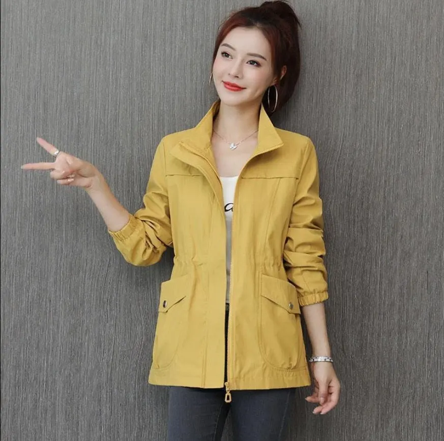 Women's Windbreaker 2021 Autumn New Korean Wild Stand-Collar Short Jacket Female Student Windbreaker Coat Lining Plus Size 3XL