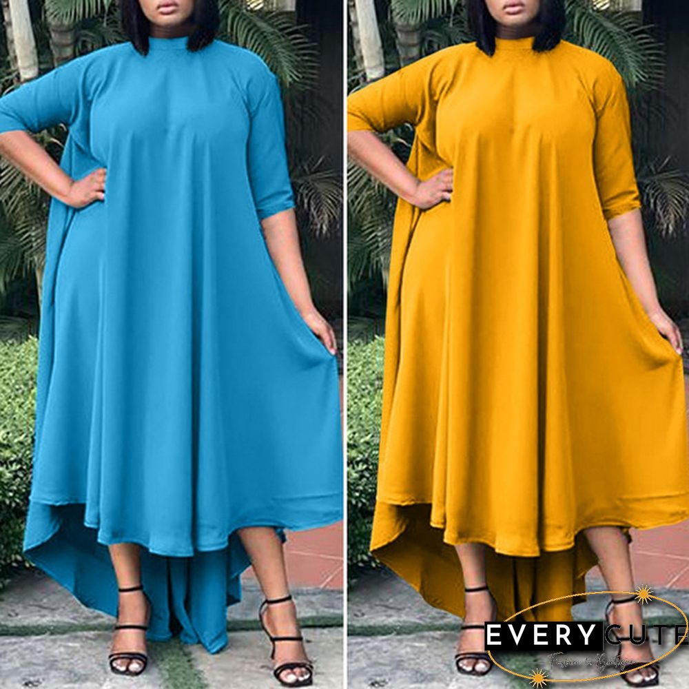 VONDA Women Half Sleeve Irregular Hem Pleated Dress Casual Loose Holiday Long Dresses Vestidos Plus Size 4#