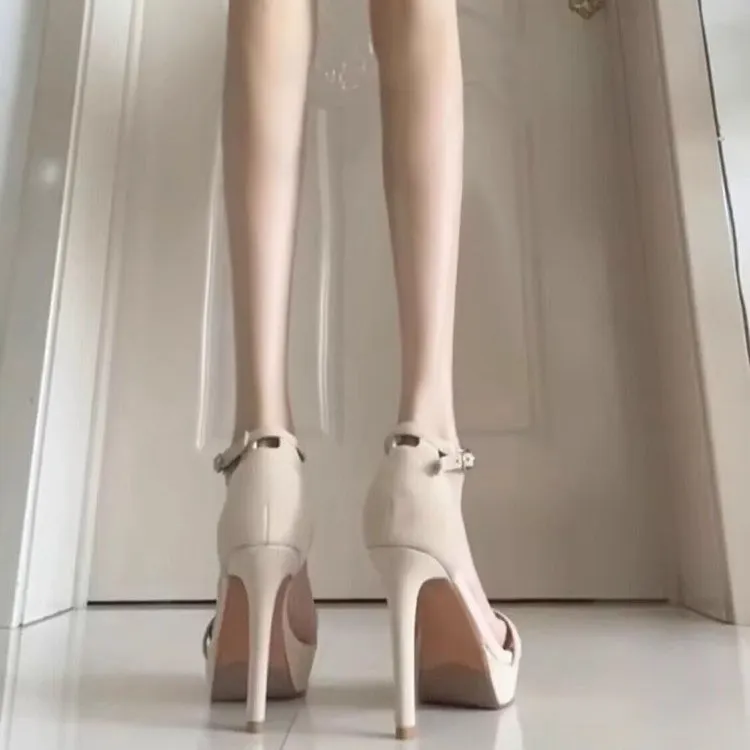 Breakj Breakj Word With Sandals Women 2025 Summer New Nude Waterproof High Heels Fashion Beetle Men's Fine Heel Women's Shoes