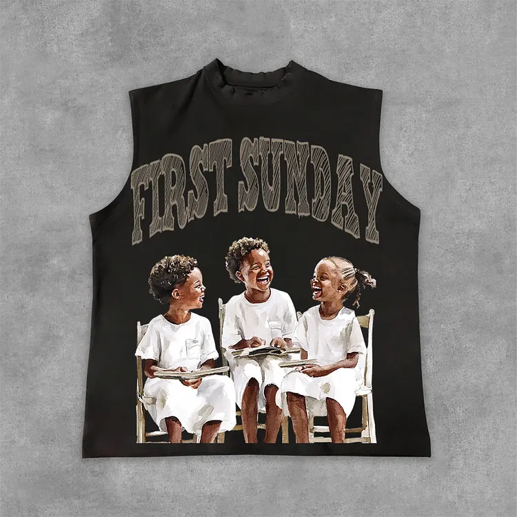 Retro First Sunday Faith Graphic Print Cotton Tank Top