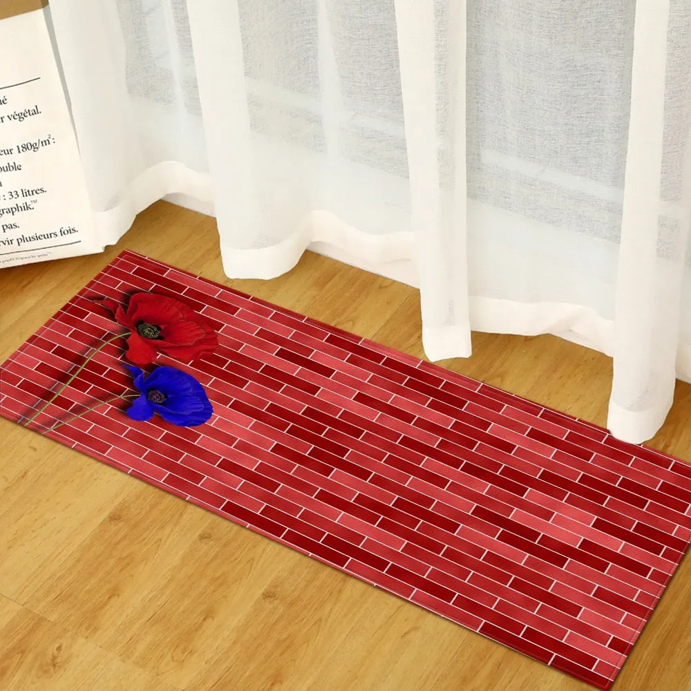 Wood Grain Kitchen Carpet Entrance Doormat Bedroom Hallway Floor Mat 3D Cobblestone Bathroom Water Absorption Anti-slip Long Rug