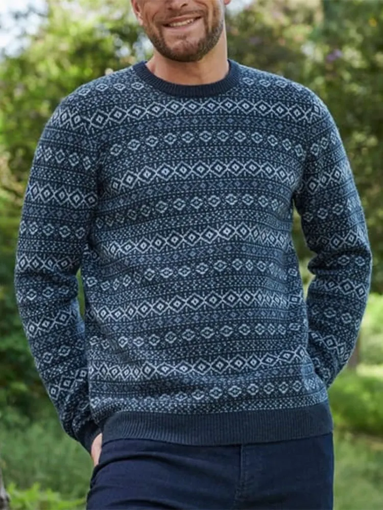 Vintage Warmth Aspiga Knit Jacquard Icelandic Crew Neck Sweater（Unisex ）