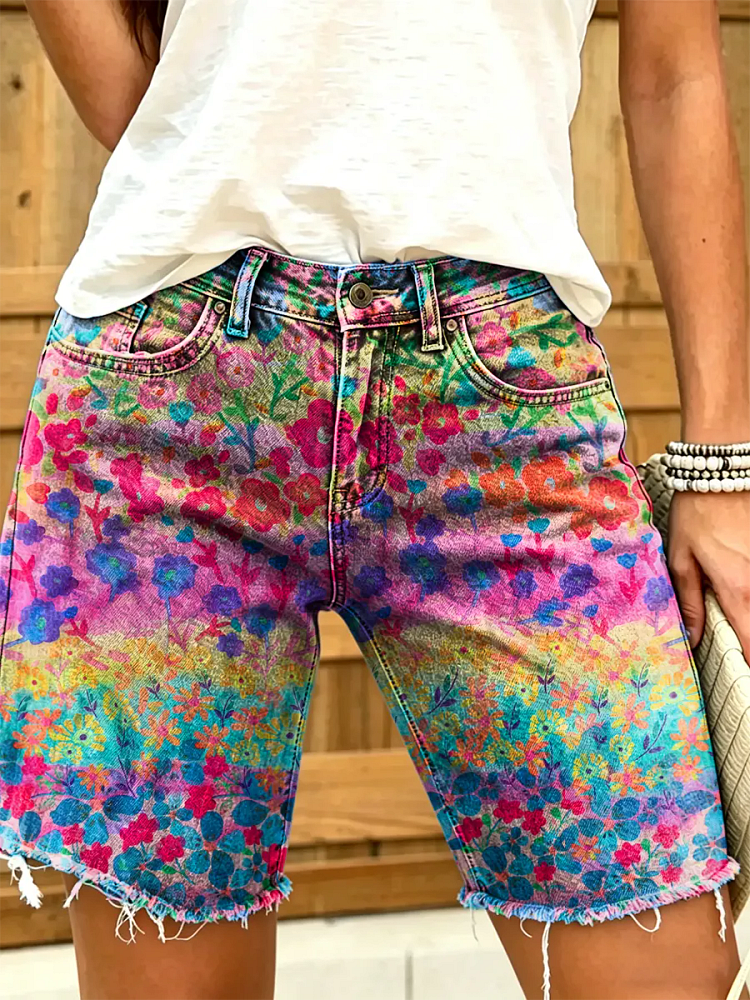 Women's Floral Print Denim Shorts