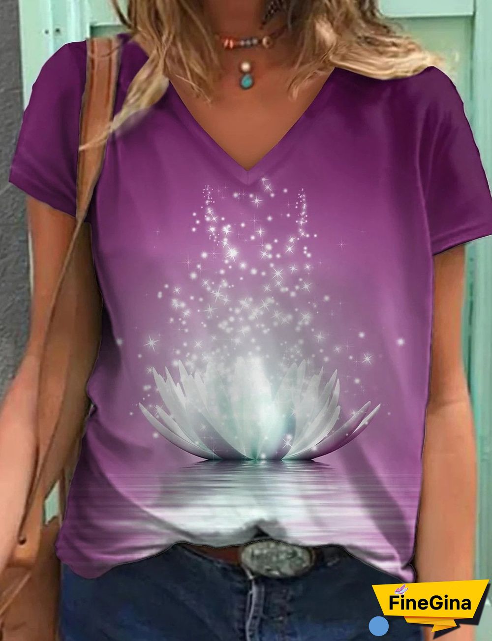 Loose V Neck Printed Shirt