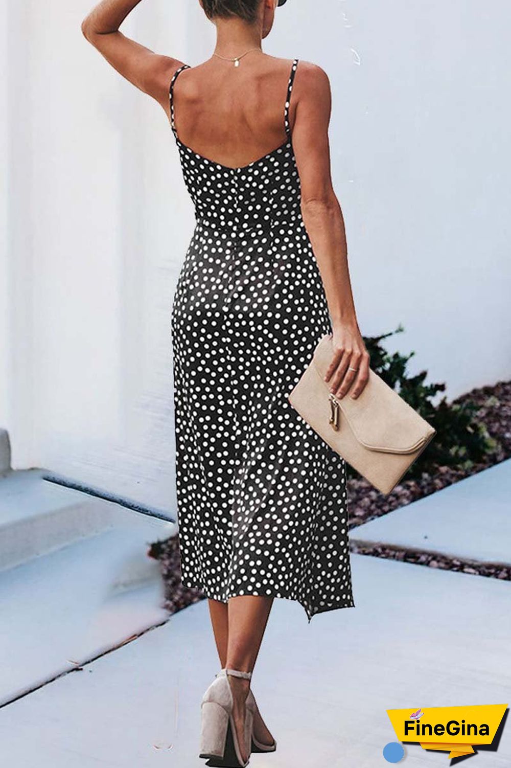 Print Floral Dot V Neck Dress
