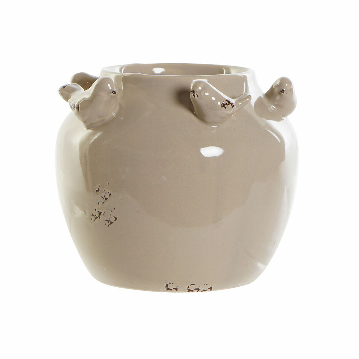 Vase DKD Home Decor Porcelain Grey Beige Birds Shabby Chic (15 x 15 x 13,5 cm) (2 Units)