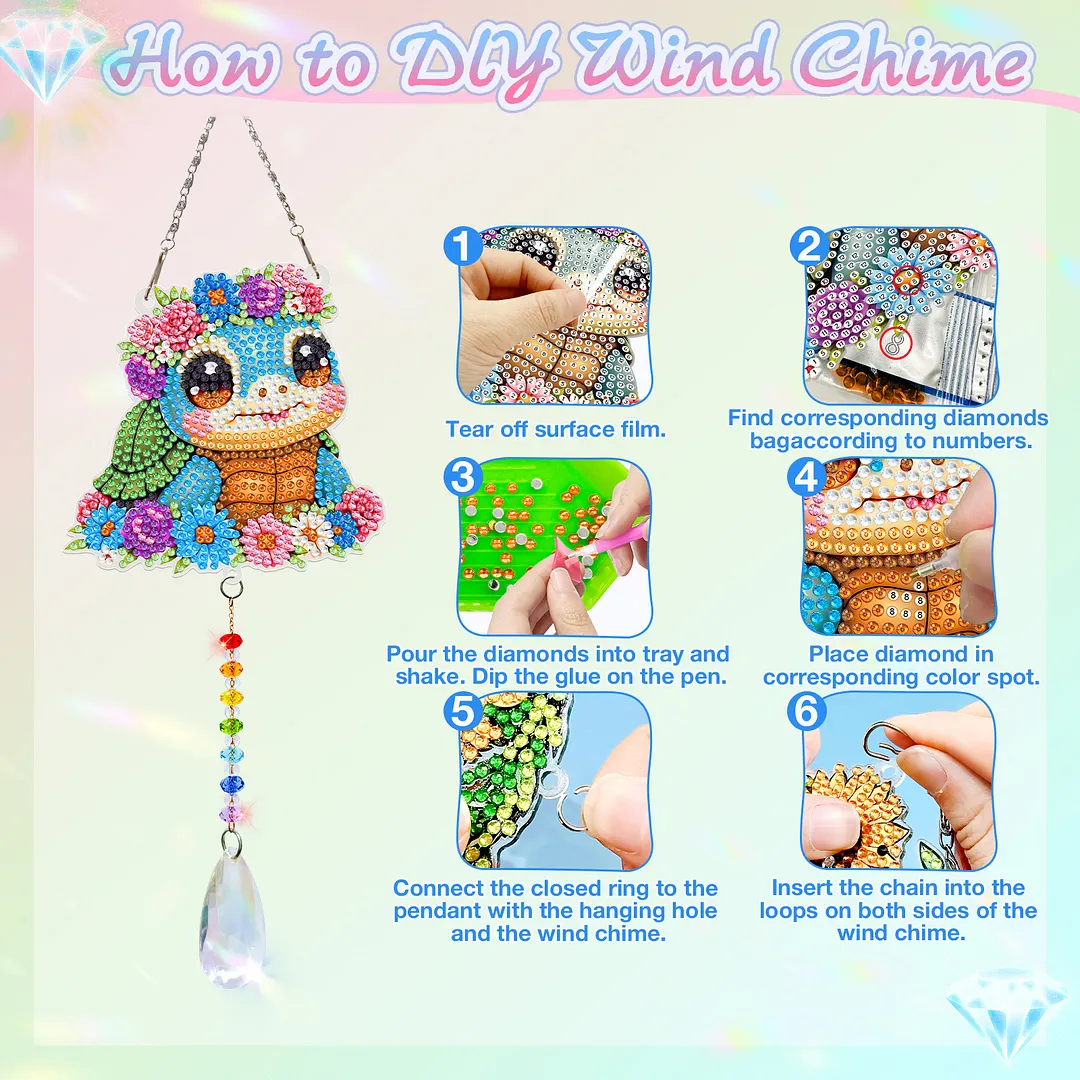 2Pcs Turtle DIY Double-Sided Diamond Painting Hanging Kits Diamond Painting Suncatcher Craft Kit for Home Garden Wall Decor Gift