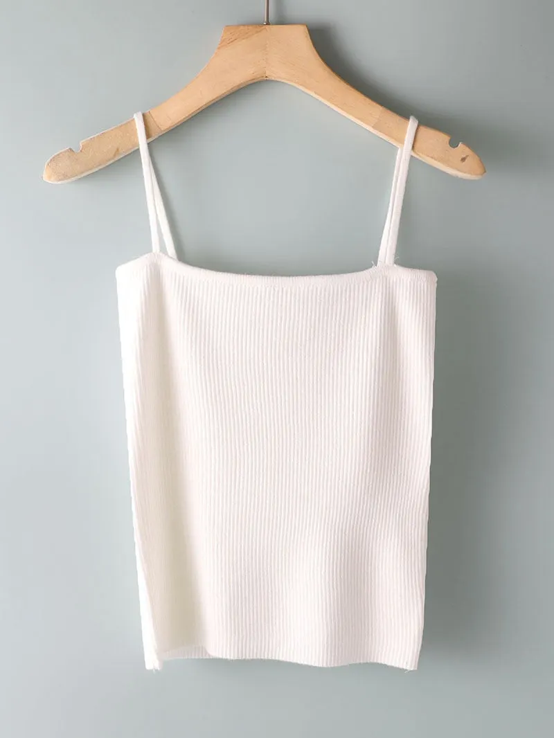 sexy basic women tank top Summer white knit tank top Women sexy knitted camisole sleeveless strip camisole