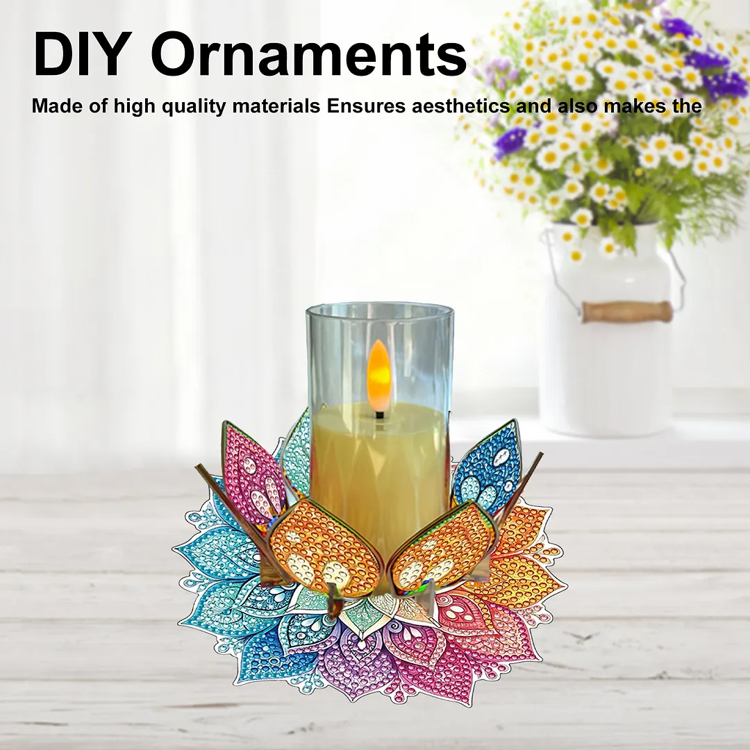 Mandala Lotus-C Acrylic DIY Diamond Painting Candle Holders Without Candles Crystal Painting Tealight Candle Stand Table Centerpiece for Adults Beginners Home Party Decor