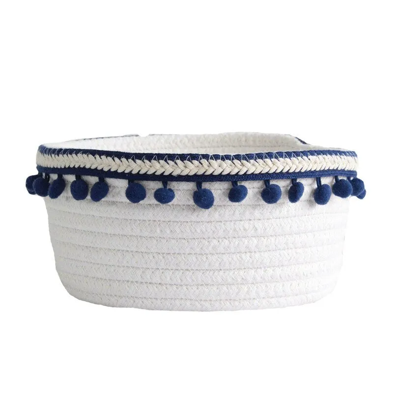 Cotton Rope Storage Baskets With Pompom Handmade Woven Dirty Clothes Laundry Basket Kids Toy Desktop Sundries Organizer Hamper