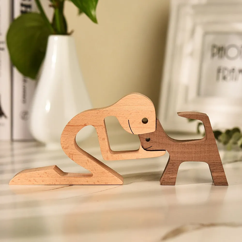Family Puppy Wood Dog Craft Figurine Desktop Table Ornament Carving Model Creative Home Office Decoration Love Pet sculpture 515-1