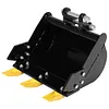 [US Local Warehouse] 400mm Bucket Metal Trenching Digger for Most 0.8-1.8 Ton Small Diggers Mini Excavator Digging Bucket Attachment 0.98in Hole 3.46in Center Wheelbase Mini Excavator Attachment w/ Metal Teeth