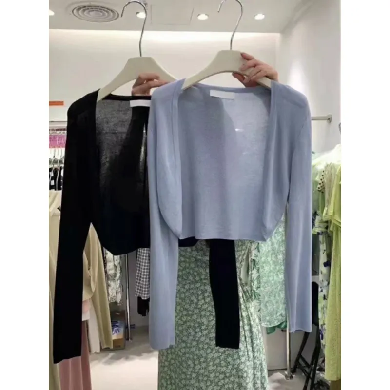 Brownm Brownm Silk Knitted Jersey Coat Women's Summer Shawl Spring With Thin Shoulder Air-Conditioning Shirt Short Top